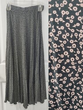 Laura Ashley Vintage Emerald Green Ditsy Floral Flowy Modest Midi Skirt Size 6